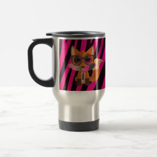 Schattige Nerdy Vos Roze Zebraprint Trendy Kawaii Reisbeker