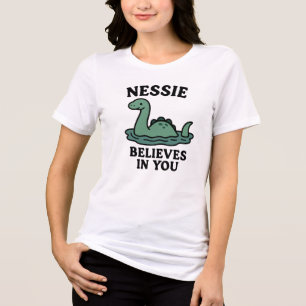 Schattige Nessie Loch Ness Monster gelooft in jou Tri-Blend Shirt