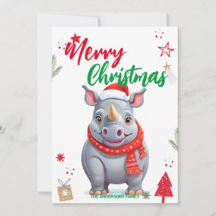 Schattige neushoorn kerstboom Vakantie Personalise Feestdagenkaart