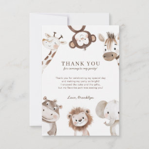 Schattige Neutral Safari Oerwoud 1e verjaardag Bedankkaart
