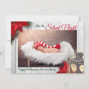 Schattige niet zo stille nacht baby kerst foto aankondiging