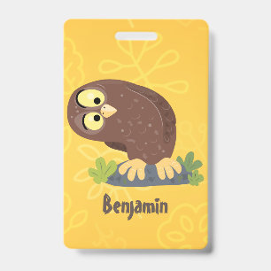 Schattige nieuwsgierige grappige bruine uil cartoo badge