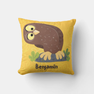 Schattige nieuwsgierige grappige bruine uil cartoo kussen