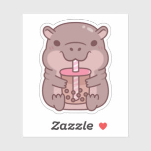 Schattige Nijlpaard Drinkt Bubble Tea Sticker
