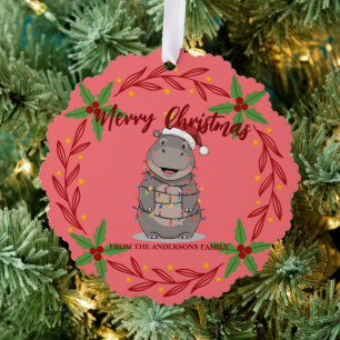 Schattige Nijlpaard kerstboom dierentuin dier Kers Ornament Kaart