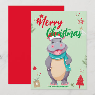 Schattige NIJLPAARD kerstman Kerstvakantie Familie Feestdagenkaart