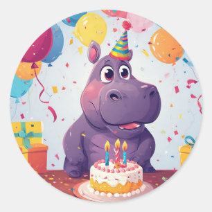 Schattige Nijlpaard Viering Verjaardagsfeest Fun O Ronde Sticker