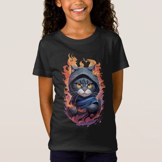 Schattige Ninja Cat Warrior Design T-shirt (Voorkant)