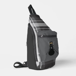 Schattige Ninja Jongen Anime Krijger Zwarte Geruit Sling Bag