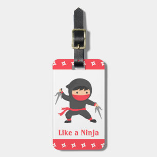 Schattige Ninja Jongen met Sai Wapens voor Kindere Bagagelabel