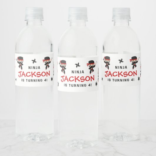 Schattige Ninja Karate Samurai Verjaardagsjongen Waterfles Etiket (Flessen)