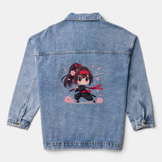 Schattige ninja krijger bloesem meisje denim jacket (Achterkant)