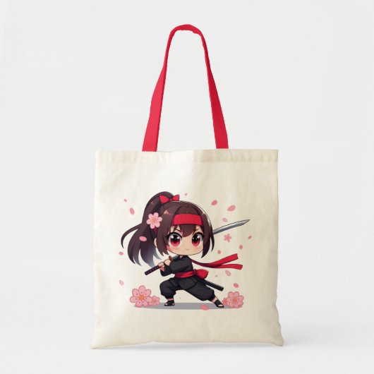 Schattige ninja krijger bloesem meisje tote bag (Voorkant)