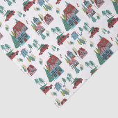 Schattige Noords schaatspatroon van het dorp Kerst Tissuepapier (Detail)