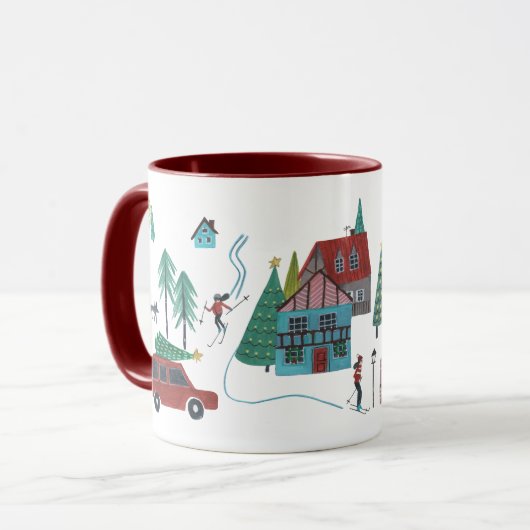 Schattige Noords skidorp Kerst Mok (Voorkant links)