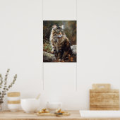 Schattige Noors Bos Kat Kunst Print Poster (Keuken)