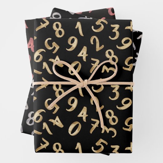 Schattige nummers Zwarte Roos Goud Patroon Wiskund Inpakpapier Vel (In situ)