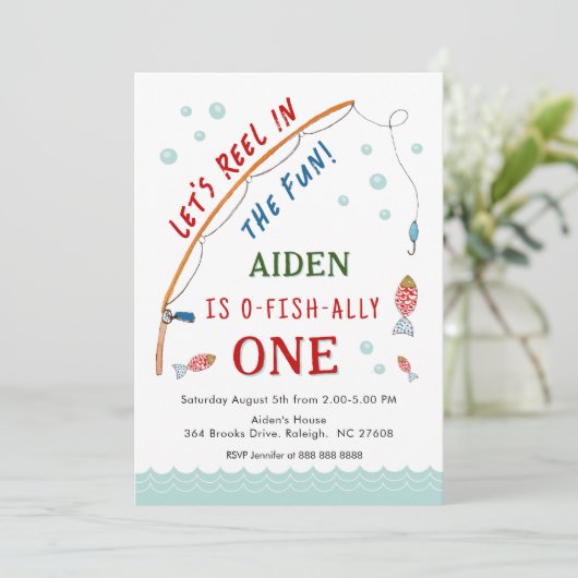 Schattige O- Fish-Ally One Vist 1e verjaardag Kaart (Staand voorkant)