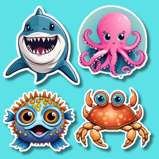 Schattige Ocean Life Set Waterdicht Sticker