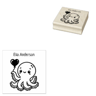 Schattige Octopus met Hartballon Rubberstempel