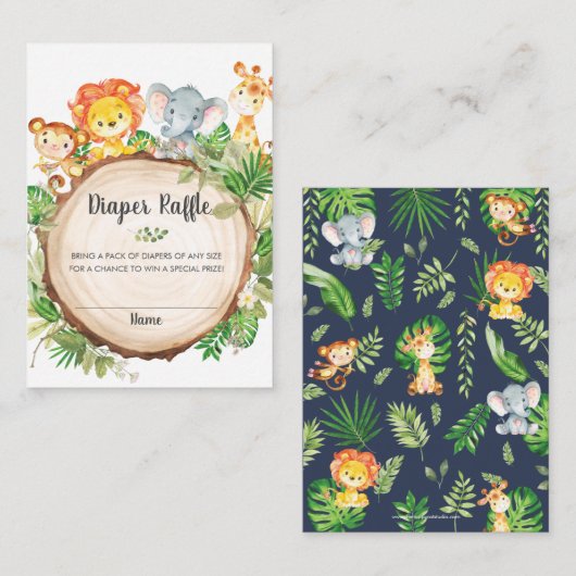 Schattige Oerwoud Dieren Baby shower Luier Raffle Informatiekaartje (Voorkant / Achterkant)