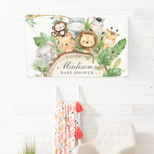 Schattige Oerwoud Dieren Baby shower Verjaardag Ac Spandoek (Insitu)