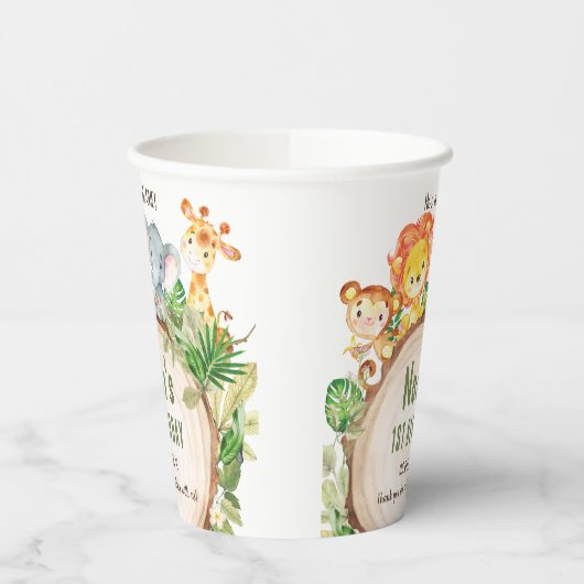 Schattige Oerwoud Dieren Groen 1e Verjaardag Wild Papieren Bekers (Links)