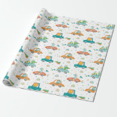 Schattige Oerwoud Dieren in Auto's met regenbogen Cadeaupapier (Uitgerold)