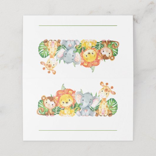 Schattige Oerwoud Dieren Safari 1e Verjaardag Groe (Buitenkant ongevouwen)