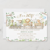 Schattige Oerwoud Dieren Train Greenery Baby showe Kaart (Voorkant)