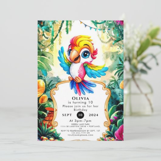 Schattige Oerwoud Parrot Verjaardag Kaart (Staand voorkant)