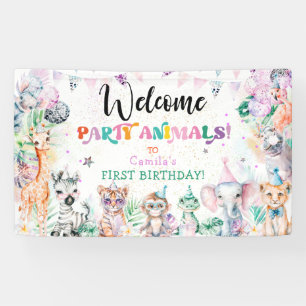 Schattige Oerwoud Party Animals Meisje Verjaardag Spandoek