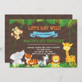 Schattige oerwoud verjaardagsfeestuitnodiging kaart (Voorkant / Achterkant)