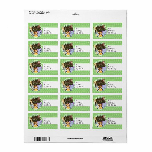 Schattige Oerwouden Baby shower; Heldergroene oval Etiket (Full Sheet)