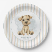 Schattige Oh Boy Puppy Blauw Baby shower Papieren Bordje (Voorkant)