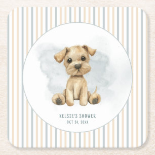 Schattige Oh Boy Puppy Blauw Baby shower Vierkante Kartonnen Onderzetter