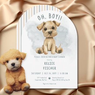 Schattige Oh Boy Puppy Blue Arch Baby shower Kaart