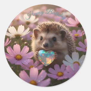 Schattige oktober egel met opalhart ronde sticker