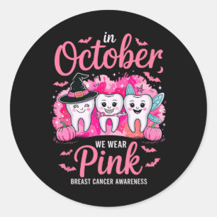 Schattige Oktobertanden We Draag Roze Borstkanker Ronde Sticker