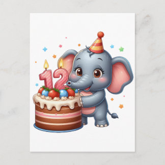 Schattige Olifant 12e Verjaardag Feestdagenkaart