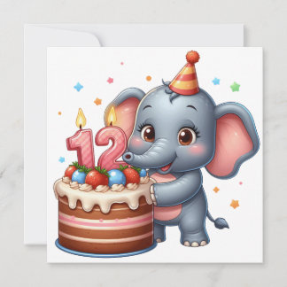 Schattige olifant 12e verjaardag kaart