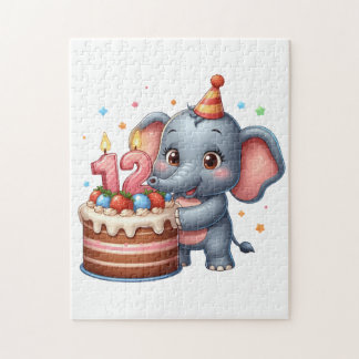 Schattige Olifant 12e Verjaardag Legpuzzel