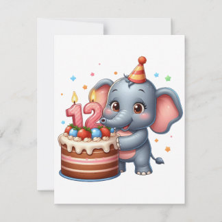 Schattige olifant 12e verjaardag notitiekaartje