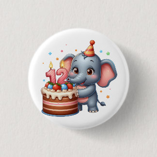 Schattige Olifant 12e Verjaardag Ronde Button 3,2 Cm
