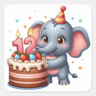 Schattige Olifant 12e Verjaardag Vierkante Sticker