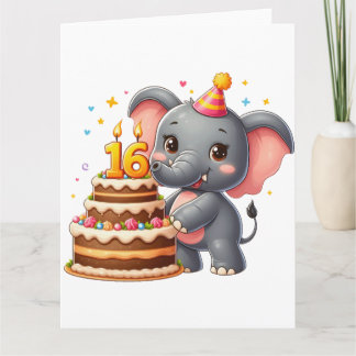 Schattige Olifant 16e Verjaardag Kaart