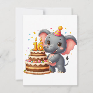 Schattige Olifant 16e Verjaardag Kaart