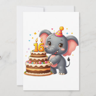 Schattige Olifant 16e Verjaardag Notitiekaartje