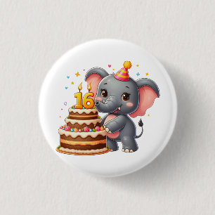 Schattige Olifant 16e Verjaardag Ronde Button 3,2 Cm