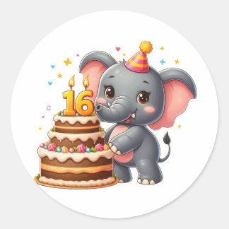 Schattige Olifant 16e Verjaardag Ronde Sticker